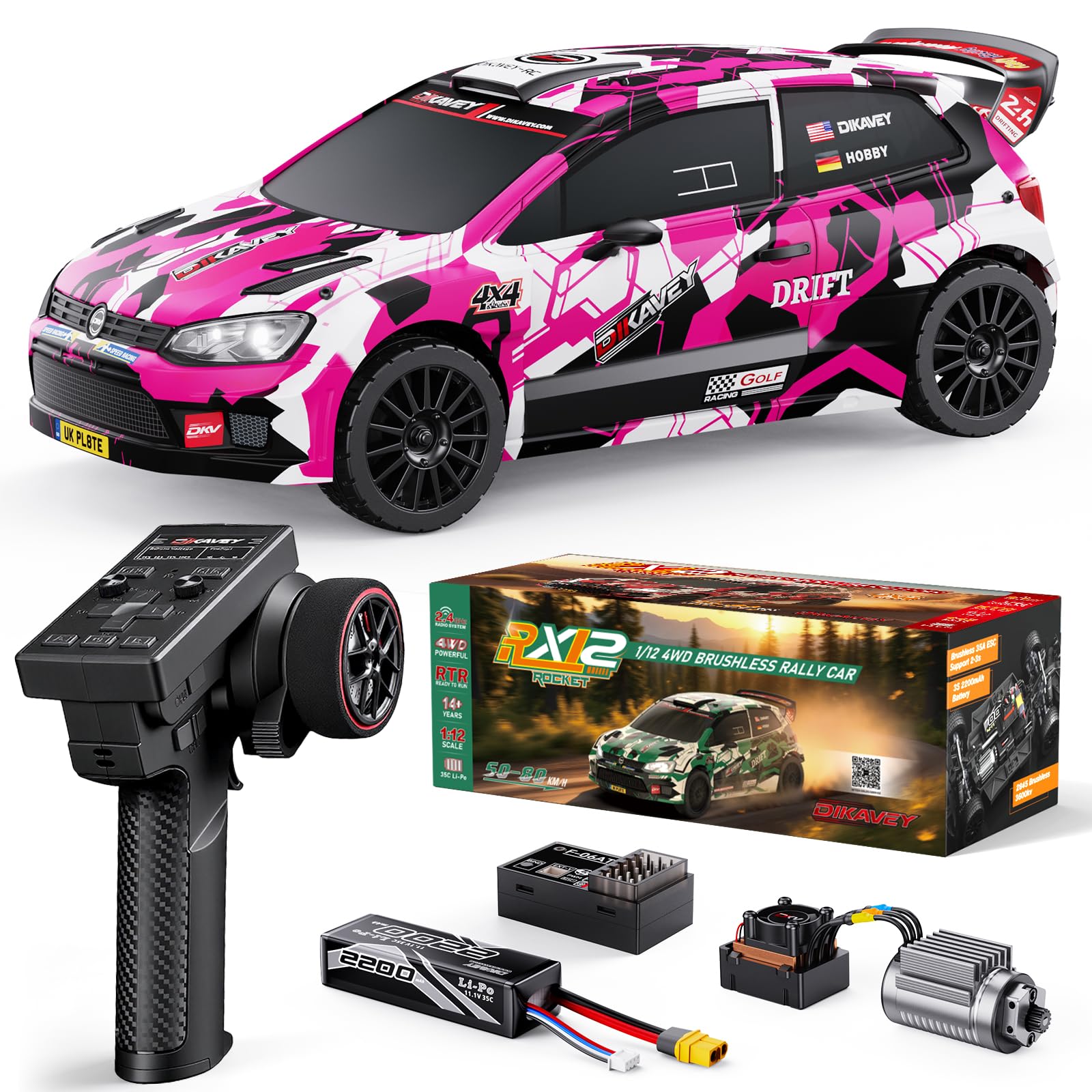 1/12 50MPH Brushless 4WD RC Drift Car,Remote Control Rally Cars